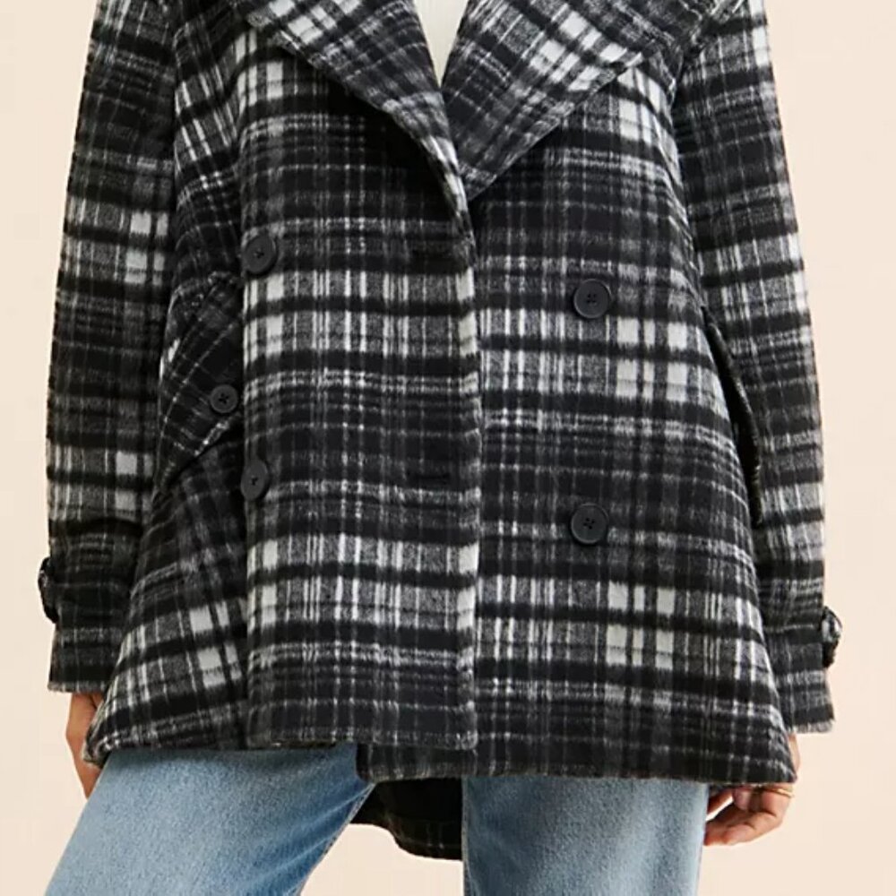 FREE PEOPLE Highlands Wool blend Peacoat in Salt & Pepper - Picture 7 of 8